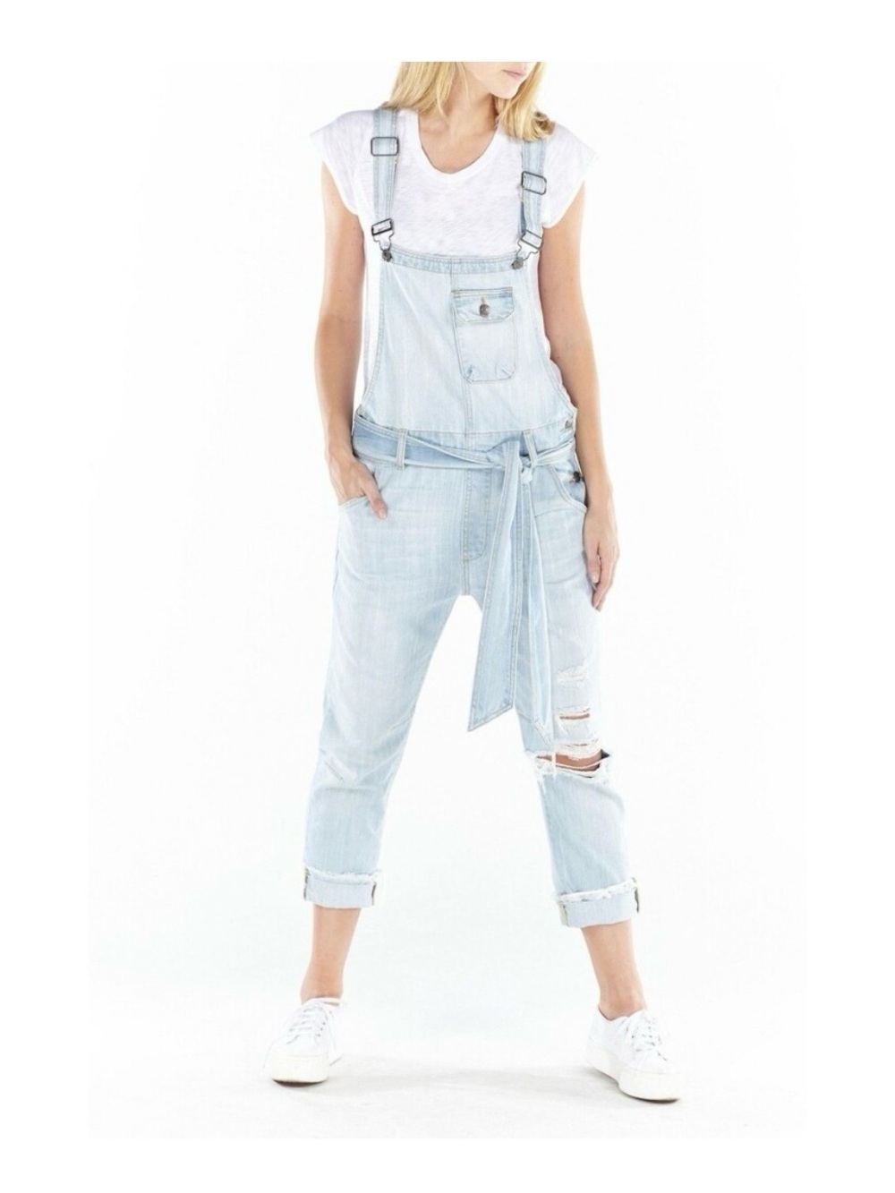 GUC Hidden Jeans The Dylan Light Wash Distressed Overalls w/Belt  SZ- S